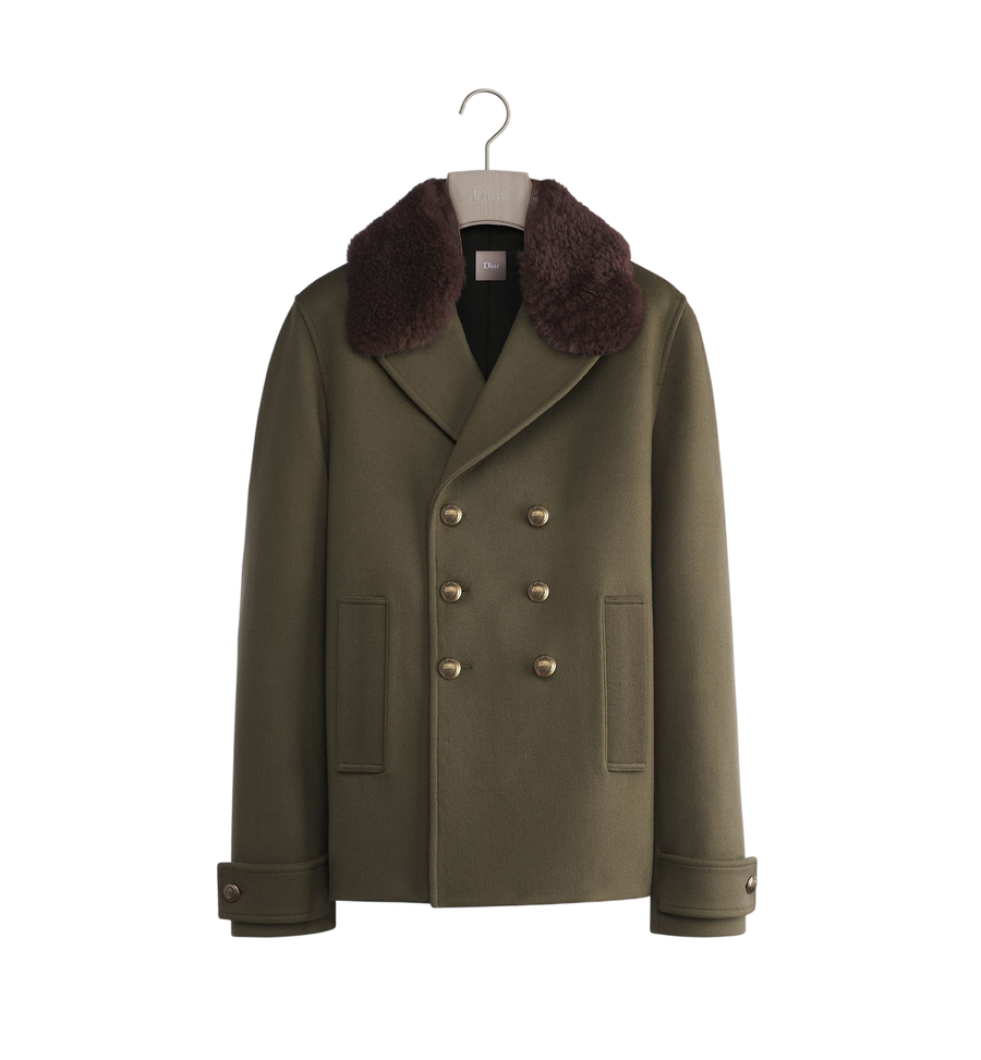 Dior Peacoat with Removable Collar — Khaki Virgin Wool and Cashmere