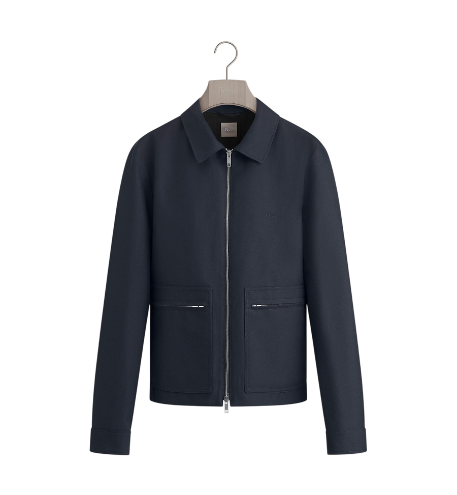 Dior Zipped Jacket with Dior Embroidery — Navy Blue Virgin Wool Blend