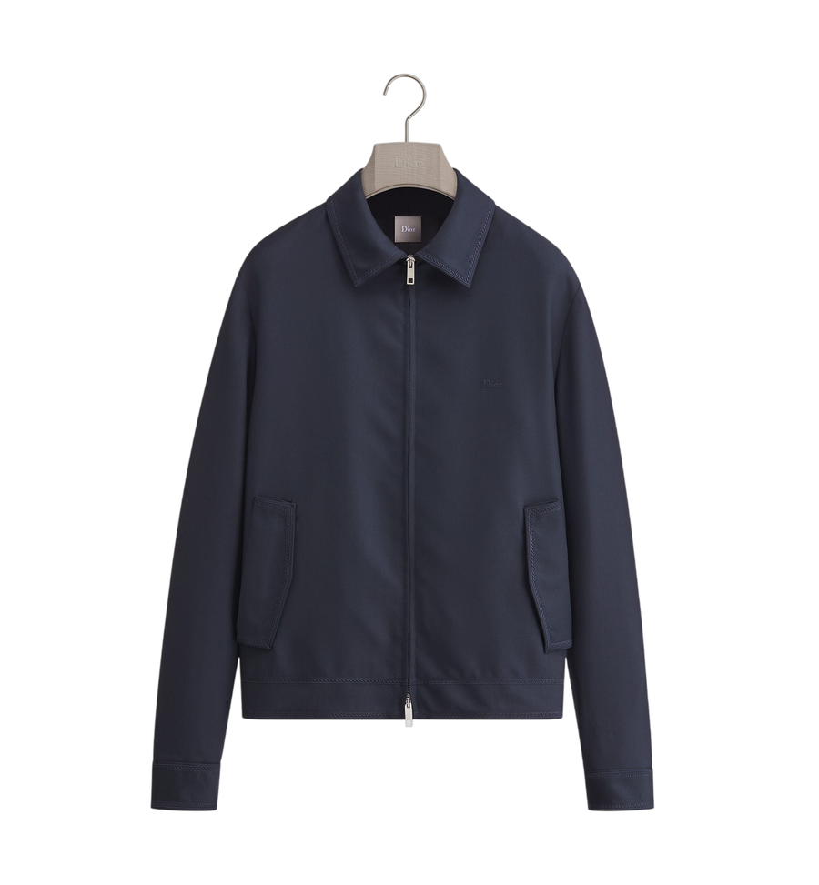 Dior Zipped Jacket with Dior Moulures Embroideries — Navy Blue Virgin Wool Twill