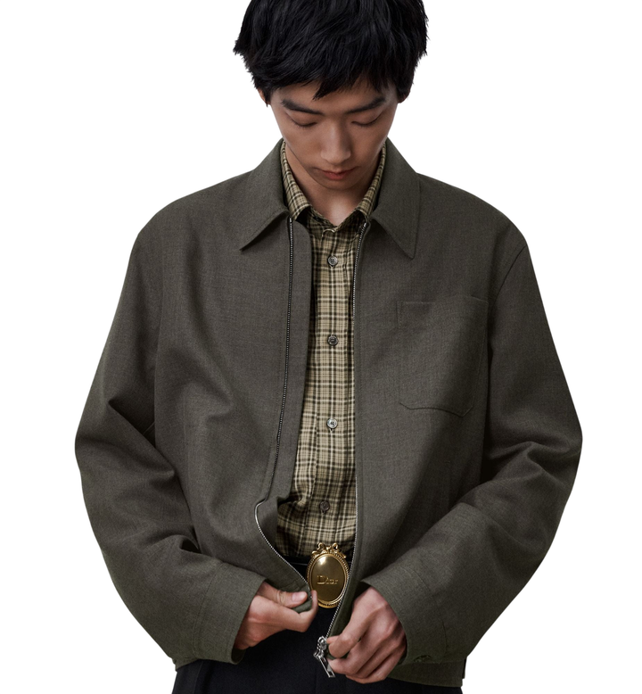 Dior Zipped Shirt — Khaki Virgin Wool Blend [white-bg-v2:46ce027d-abe4-4f8f-991d-b6030fca956f]
