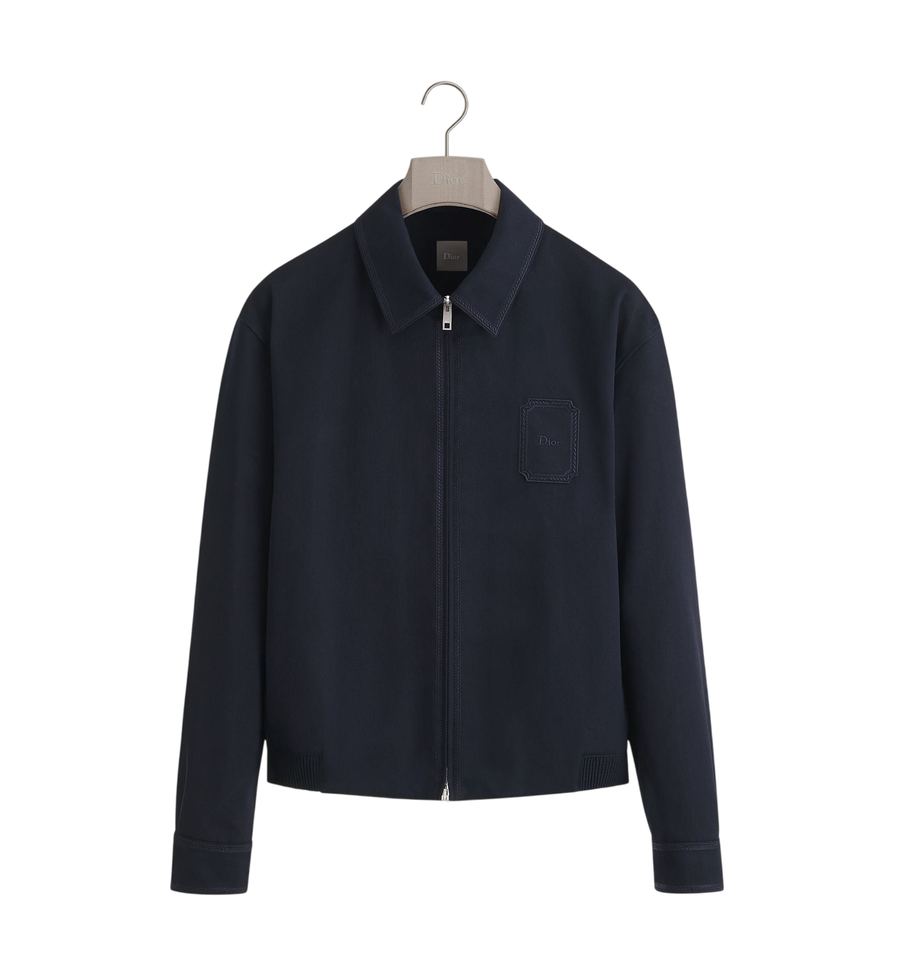 Dior Zipped Shirt with Dior Moulures Embroideries — Deep Blue Cotton Gabardine