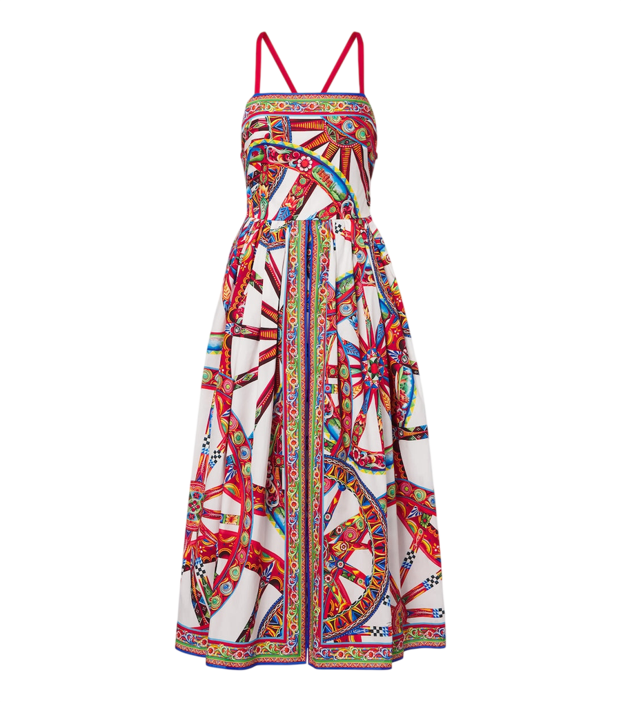 Vestido midi de popelina de algodón fruncido Carretto de Dolce&Gabbana