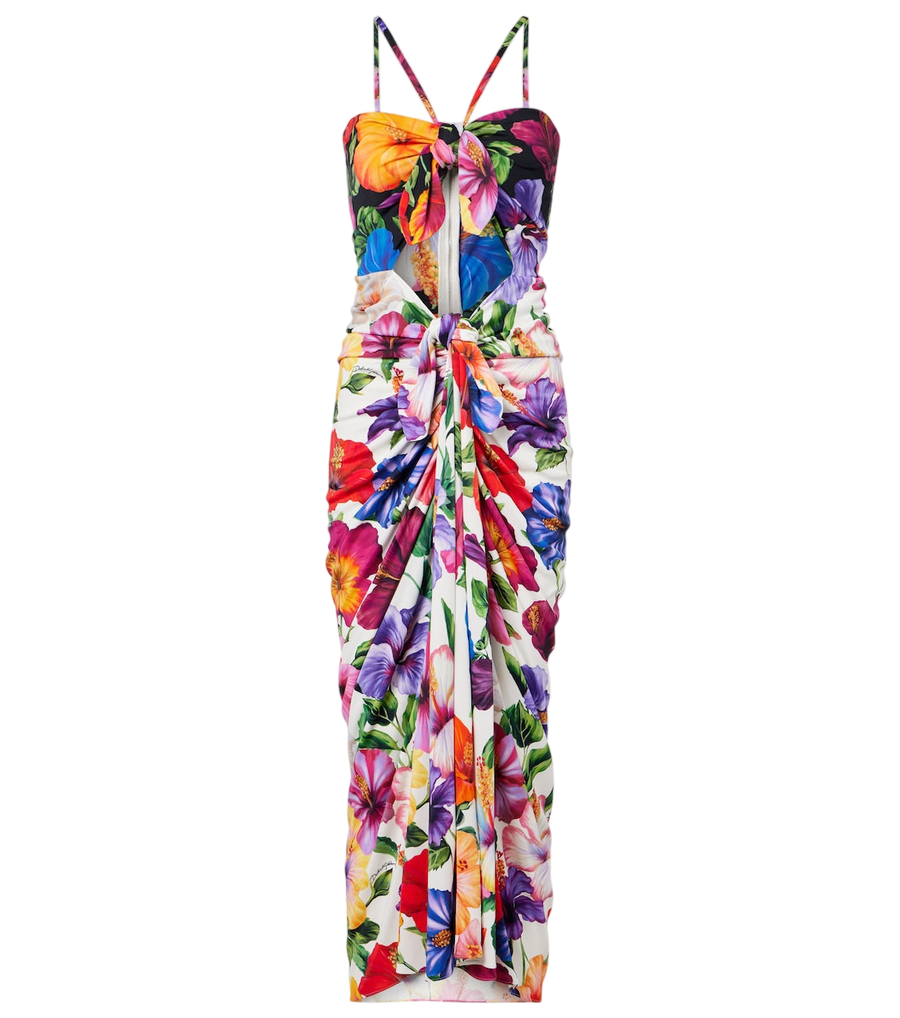 Vestido midi Dolce&Gabbana floral fruncido con aberturas