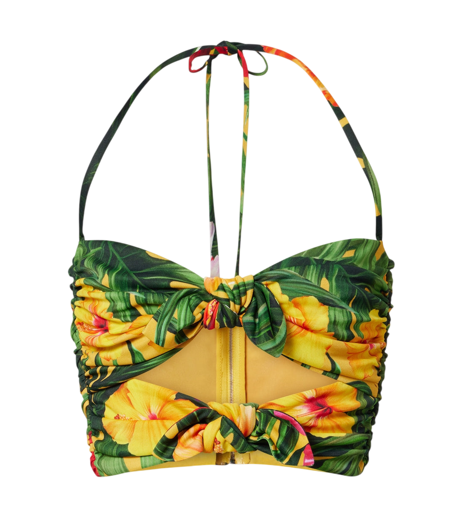 Haut court à encolure américaine et détails découpés à motif floral Dolce&Gabbana