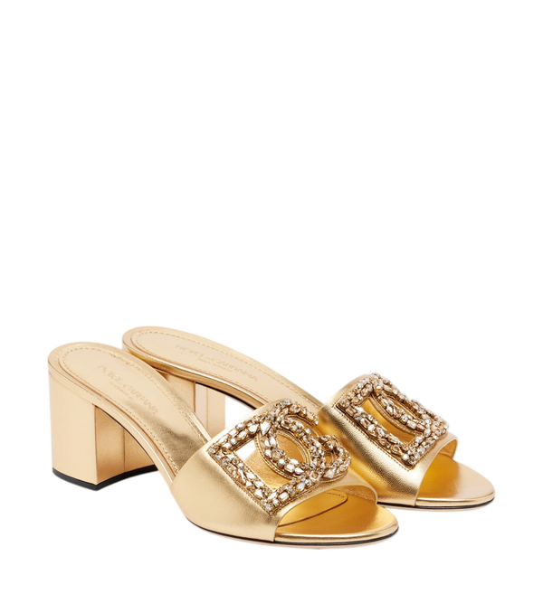 Dolce&Gabbana DG embellished metallic leather mules
