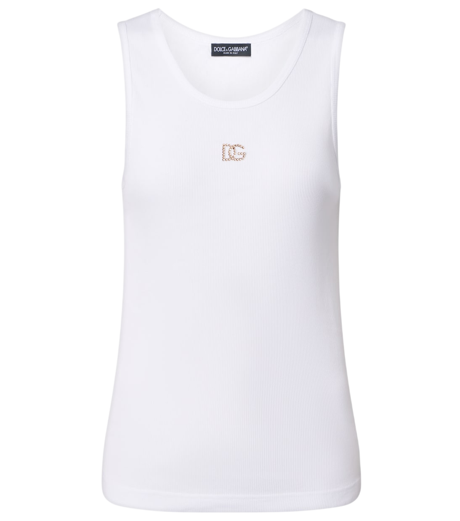 Dolce&Gabbana DG embellished ribbed-knit cotton tank top