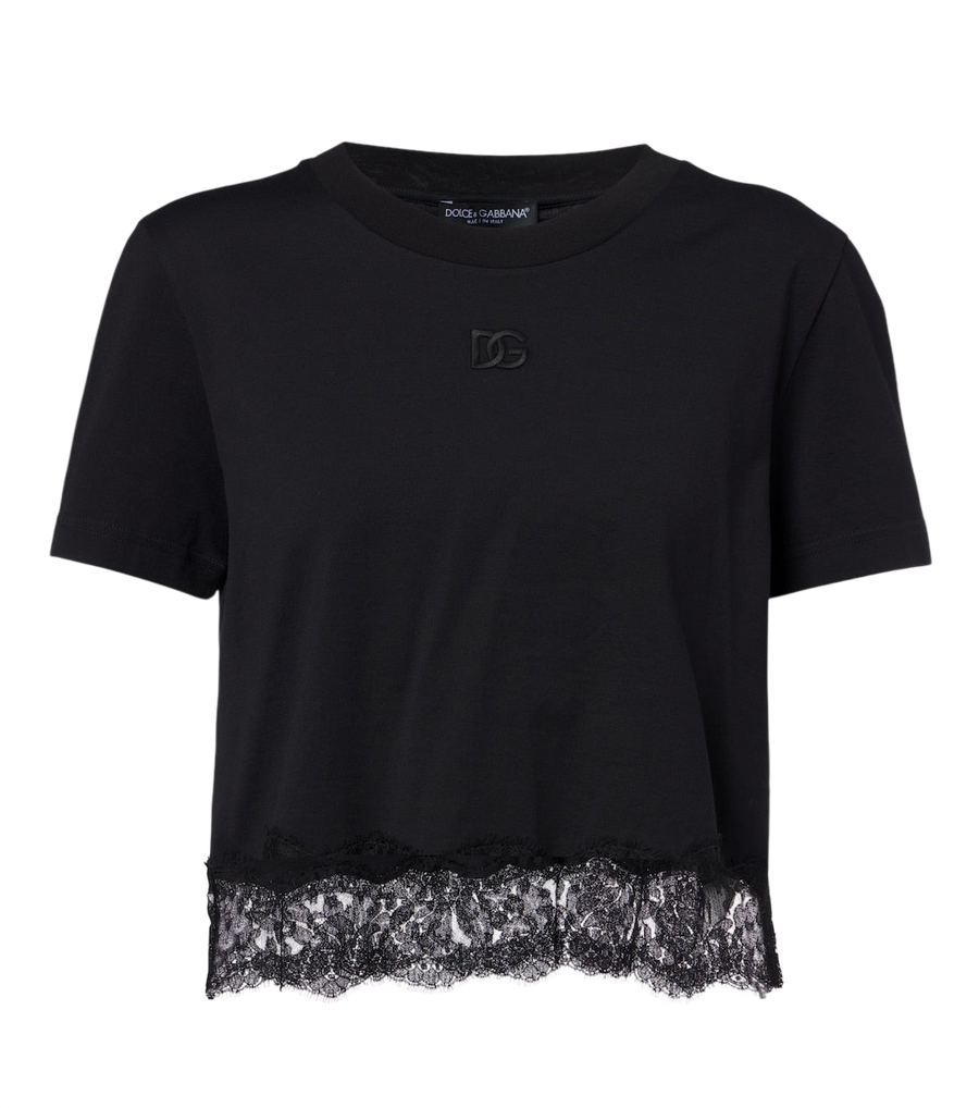 T-shirt Dolce&Gabbana en mélange de coton à garniture en dentelle