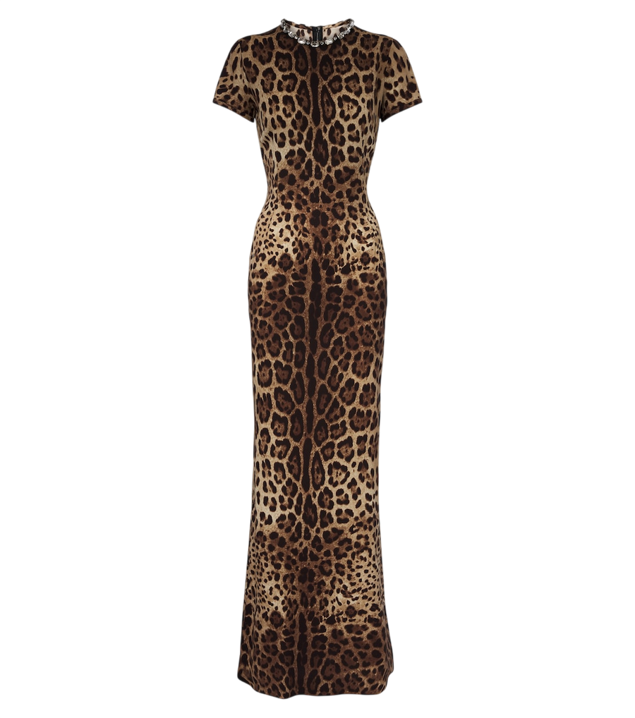 Dolce&Gabbana Embellished leopard-print silk-blend gown
