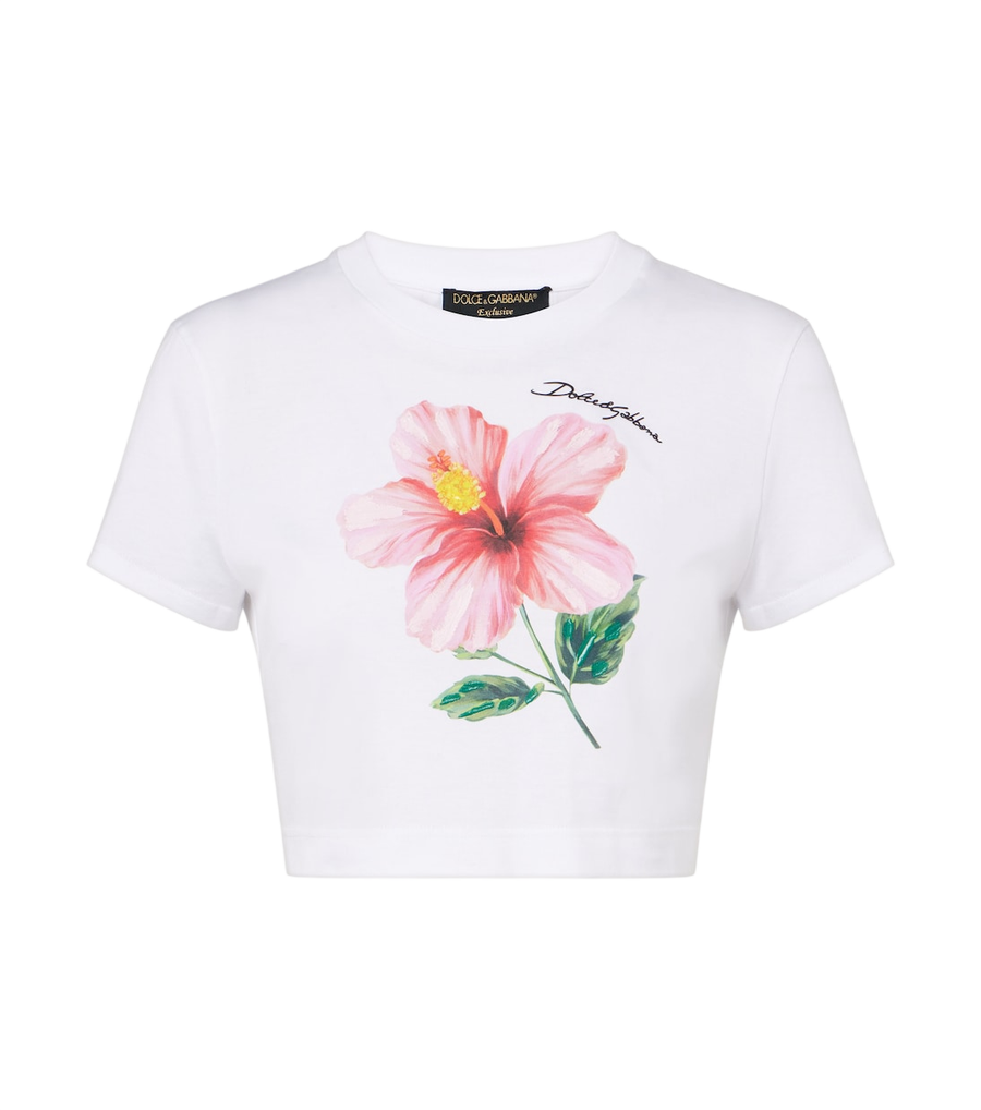 Top corto de algodón con estampado floral de Dolce&Gabbana