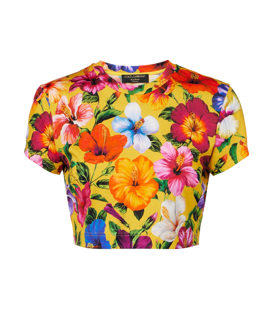 Top corto de algodón con estampado floral de Dolce&Gabbana