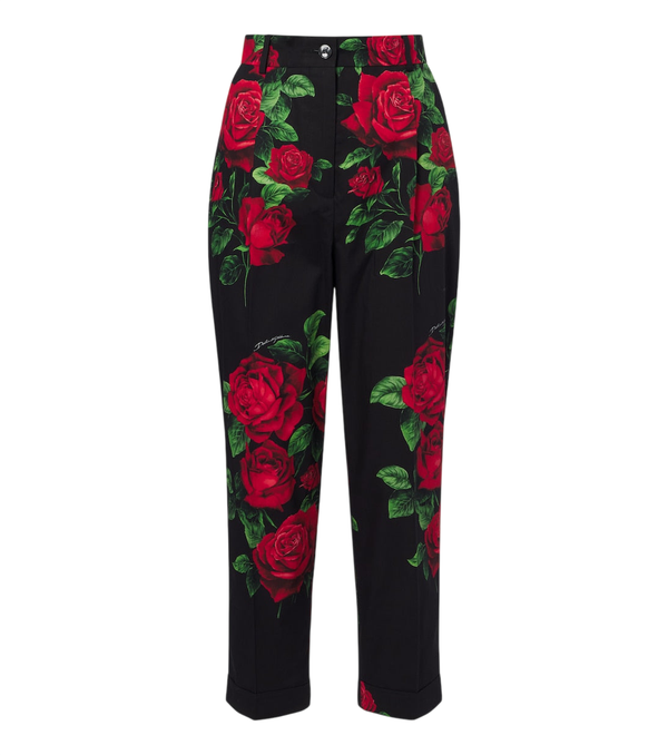 Pantalones rectos de algodón con estampado floral de Dolce&Gabbana