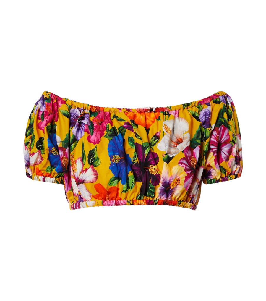 Haut court à fleurs à épaules dénudées en coton Dolce&Gabbana