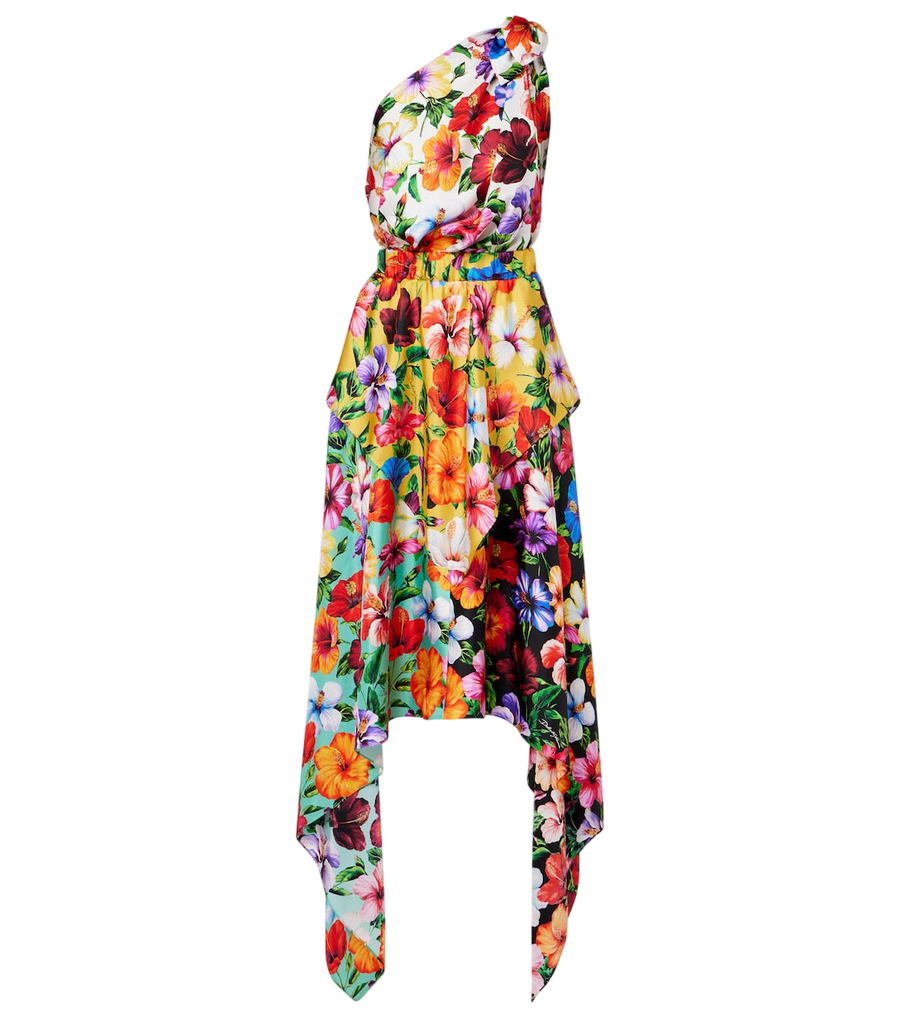 Vestido midi Dolce&Gabbana de um ombro em seda floral