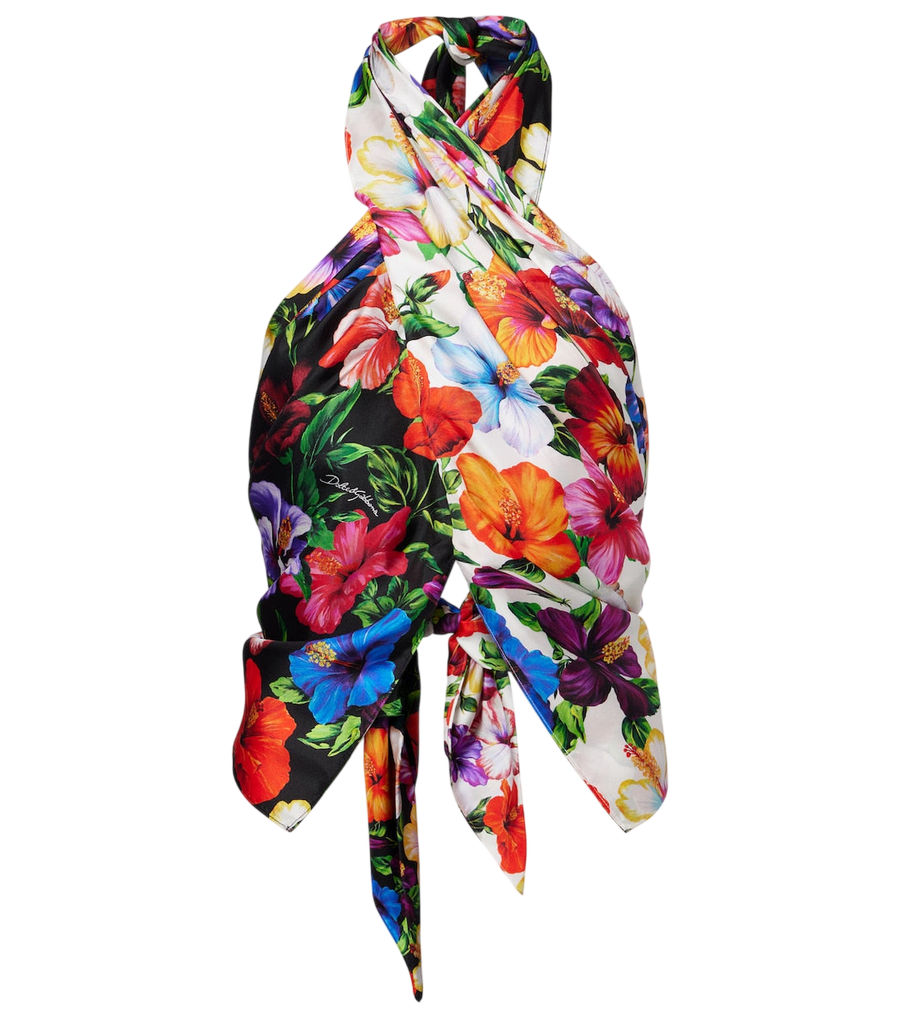 Haut en soie à détail foulard à motif floral Dolce&Gabbana