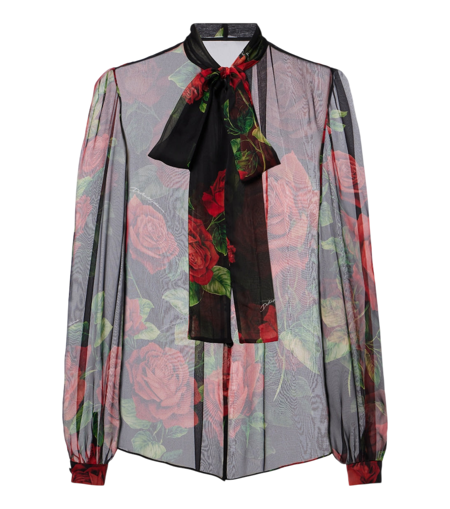 Blusa de seda de gasa transparente con estampado floral de Dolce&Gabbana