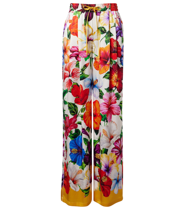 Pantalon palazzo Dolce&Gabbana en satin de mélange de soie à motif floral