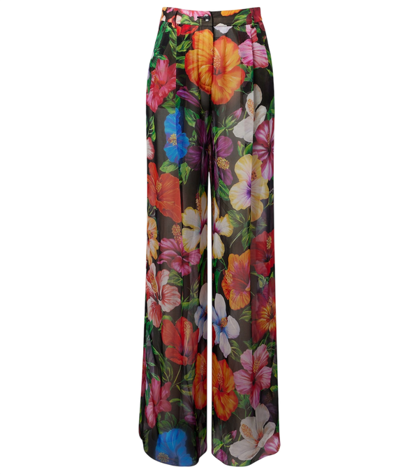 Pantalon large en mousseline de soie à motif floral Dolce&Gabbana