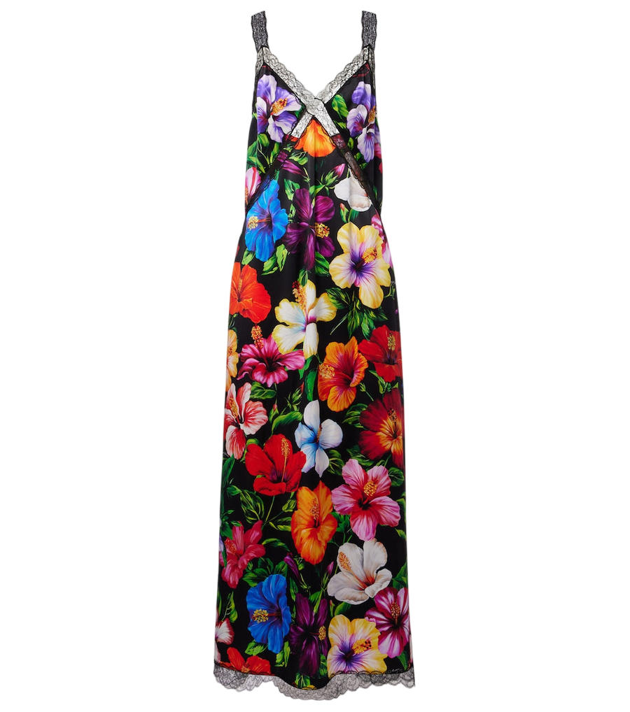 Dolce&Gabbana Lace-trimmed floral silk-blend maxi dress