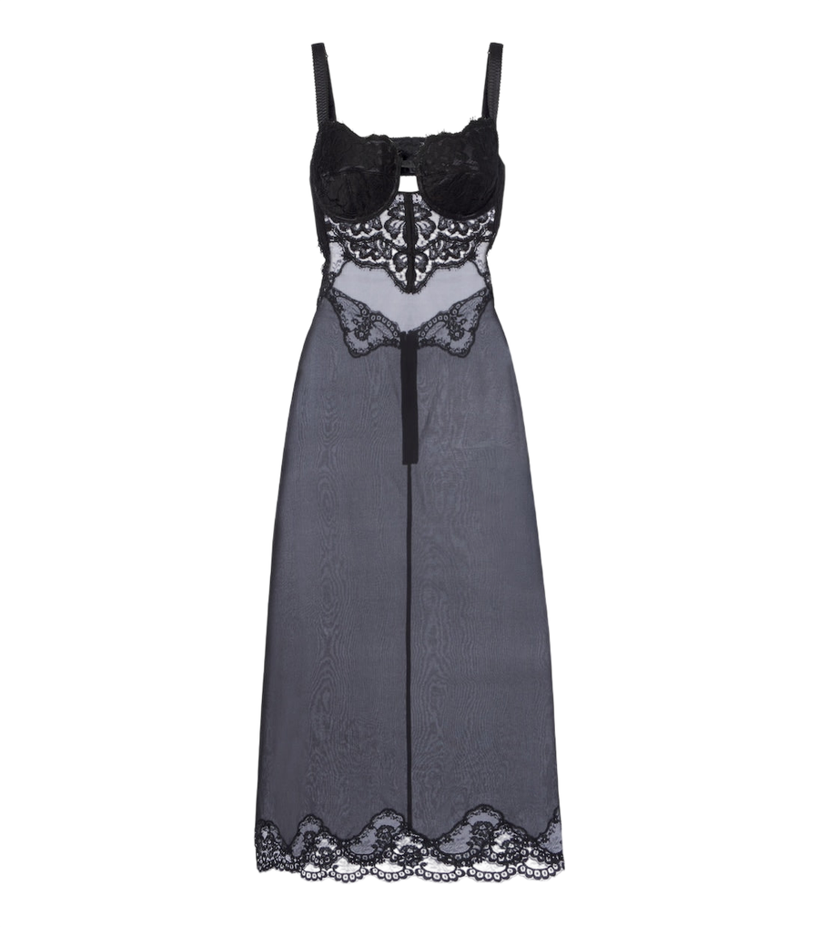 Vestido midi de mezcla de seda con ribete de encaje de Dolce&Gabbana