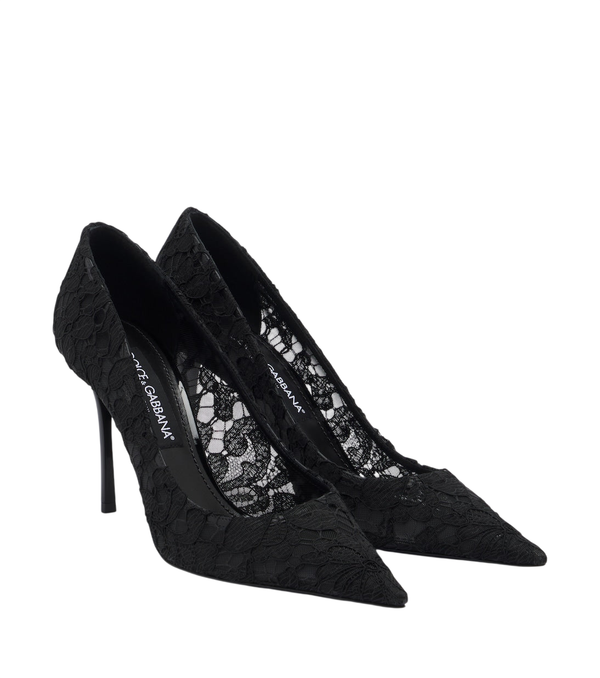 Zapatos de salón de encaje con ribete de piel de Dolce&Gabbana