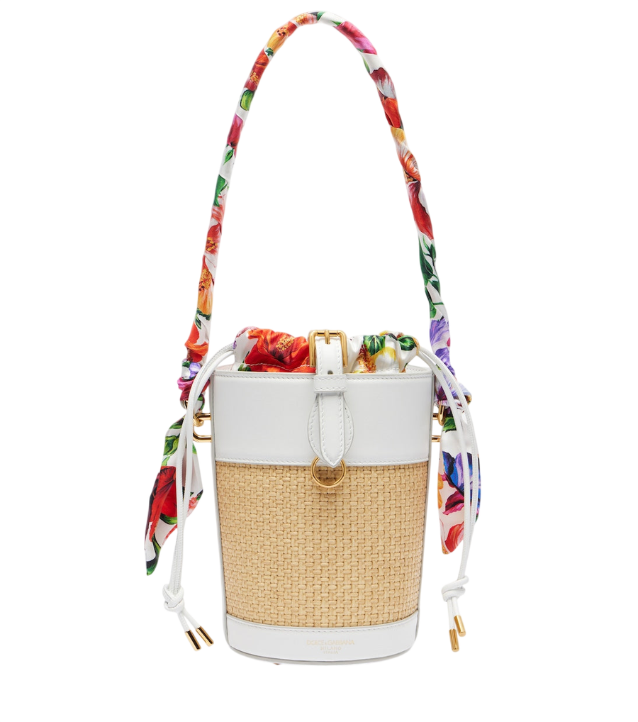 Dolce&Gabbana Leather-trimmed raffia bucket bag