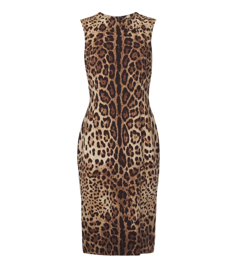 Robe midi en charmeuse de soie mélangée à imprimé léopard Dolce&Gabbana