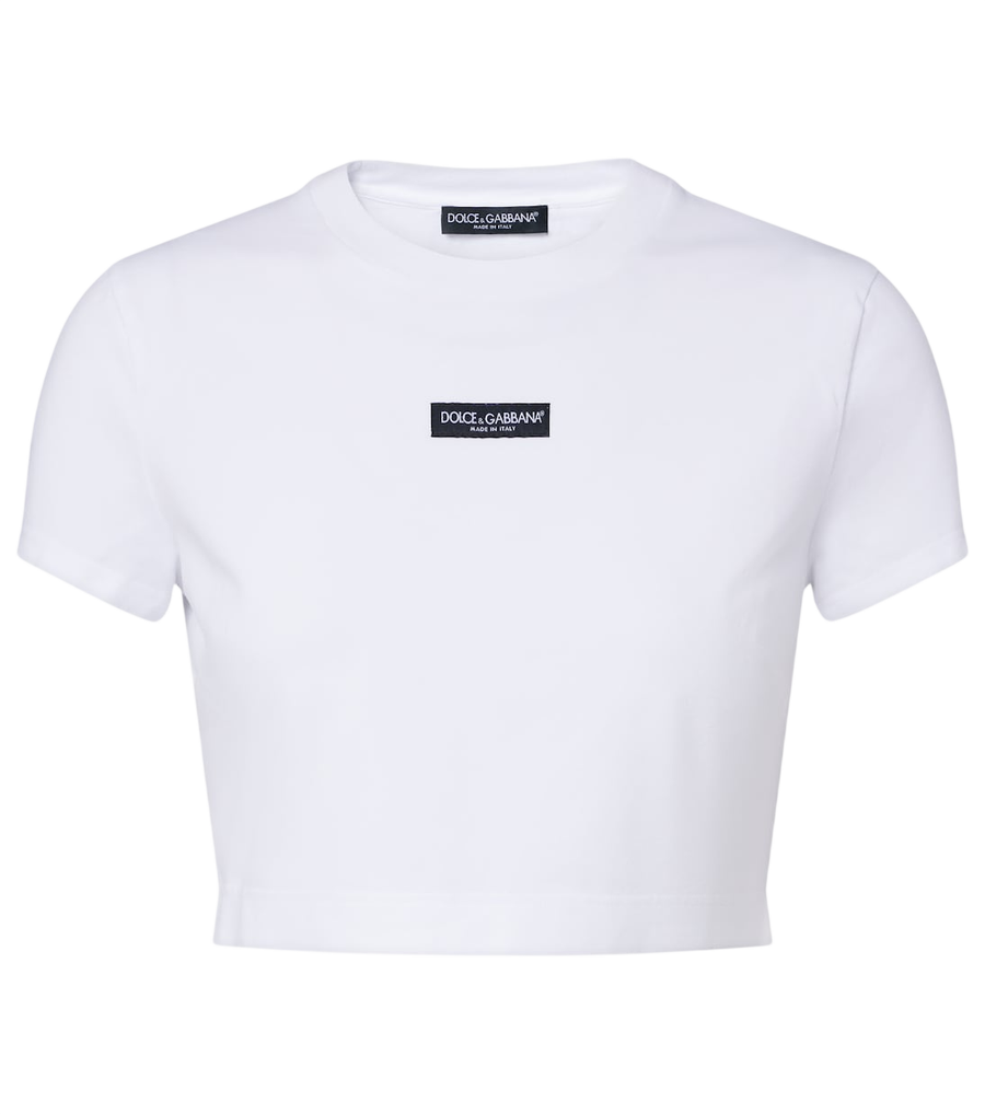 T-shirt court en jersey de mélange de coton avec logo Dolce&Gabbana