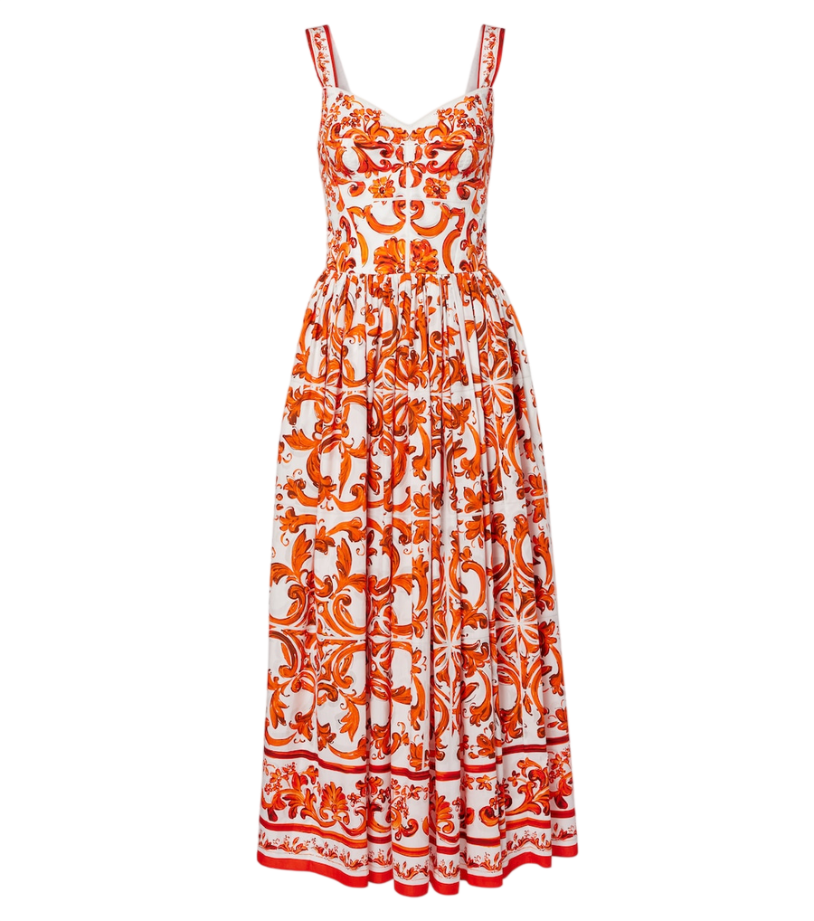 Robe longue en popeline de coton Majolica Dolce&Gabbana
