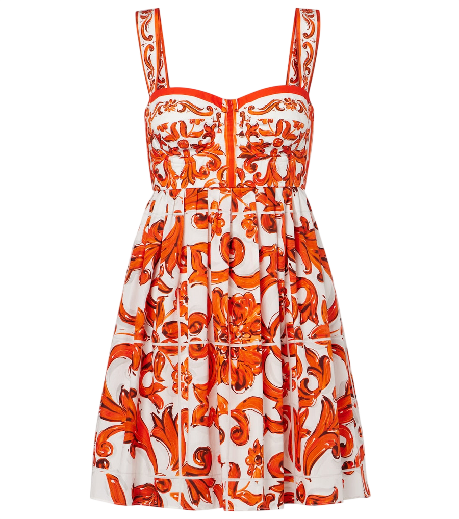Minivestido de popelina de algodón con estampado Majolica de Dolce&Gabbana