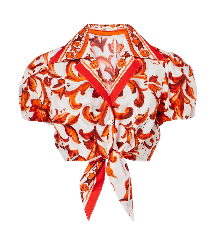 Dolce&Gabbana Majolica cropped cotton poplin blouse