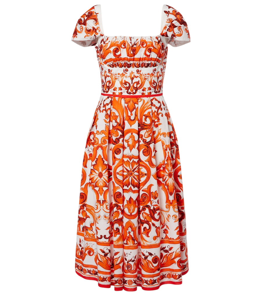 Dolce&Gabbana Abito midi Majolica in popeline di cotone stampato