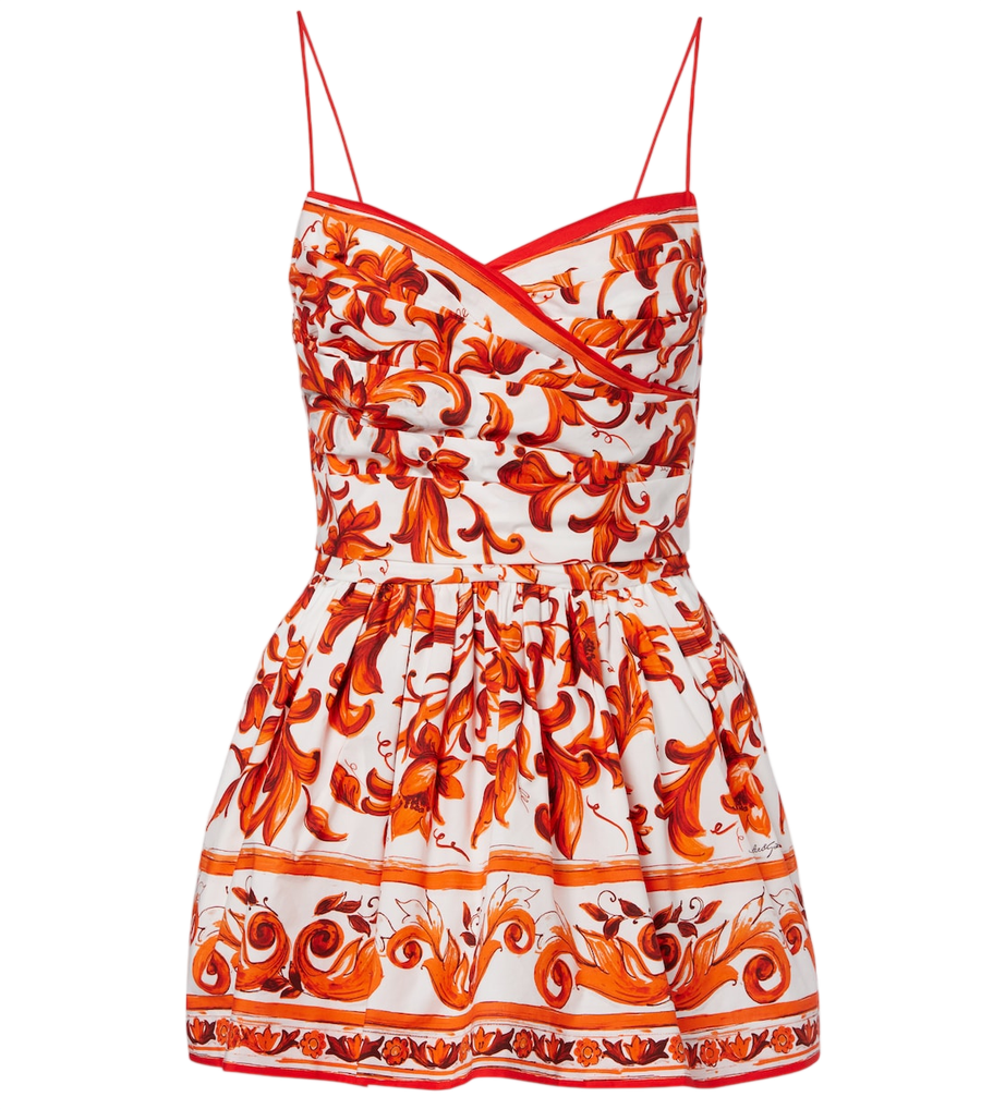Minivestido de popelina de algodón con estampado Majolica de Dolce&Gabbana