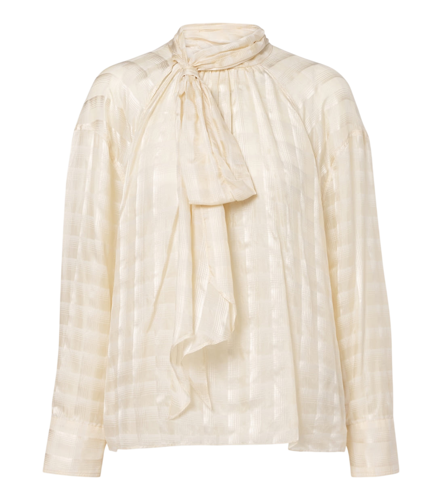 Blusa Dorothee Schumacher de algodón y seda con cuello de lazo Airy Check