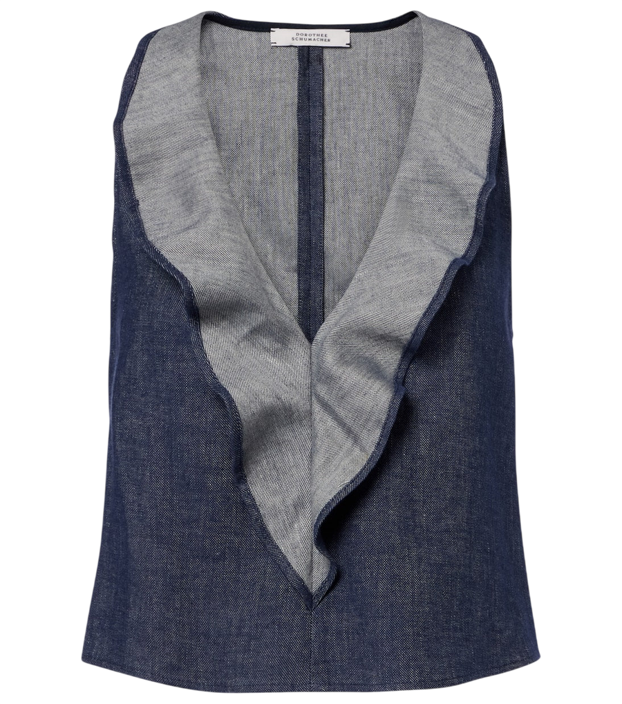 Dorothee Schumacher Fluid Denim ruffled crop top
