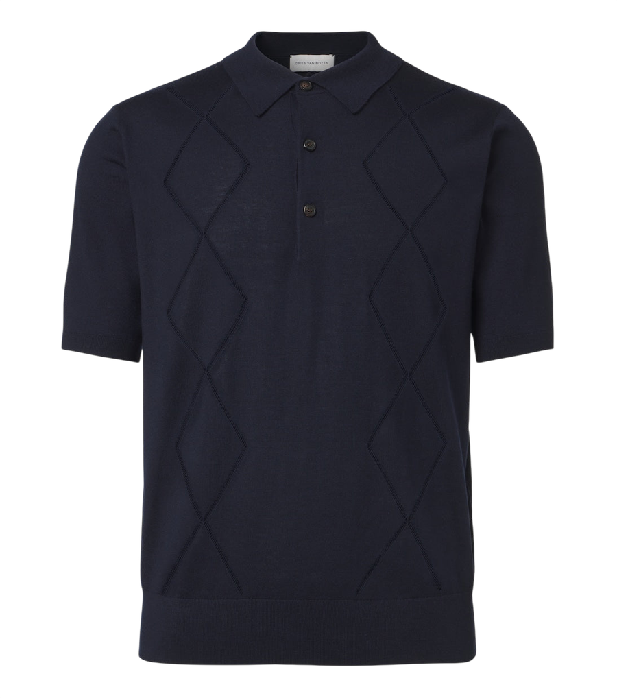 Dries Van Noten Argyle open-knit wool polo shirt