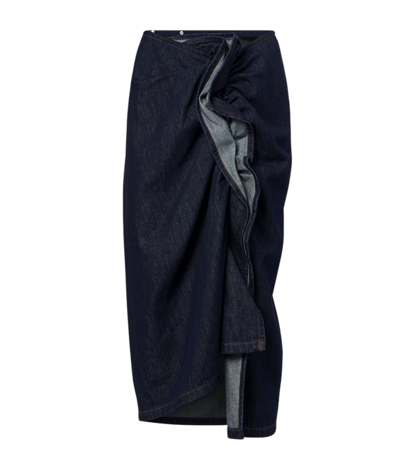Dries Van Noten Gonna midi asimmetrica in denim drappeggiata