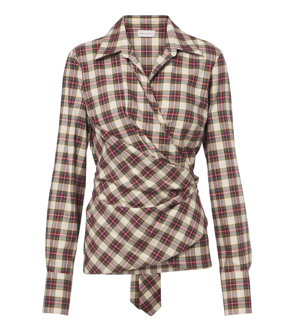 Dries Van Noten Draped plaid cotton flannel shirt