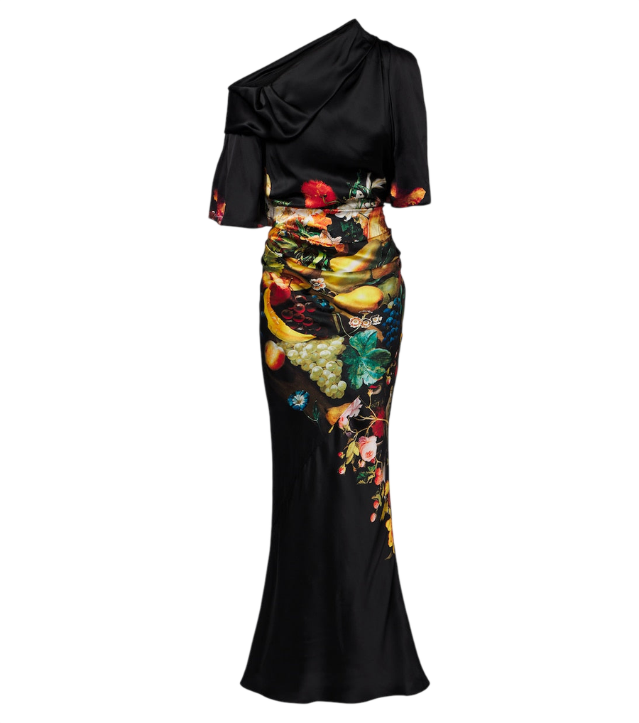 Dries Van Noten Draped printed silk satin gown