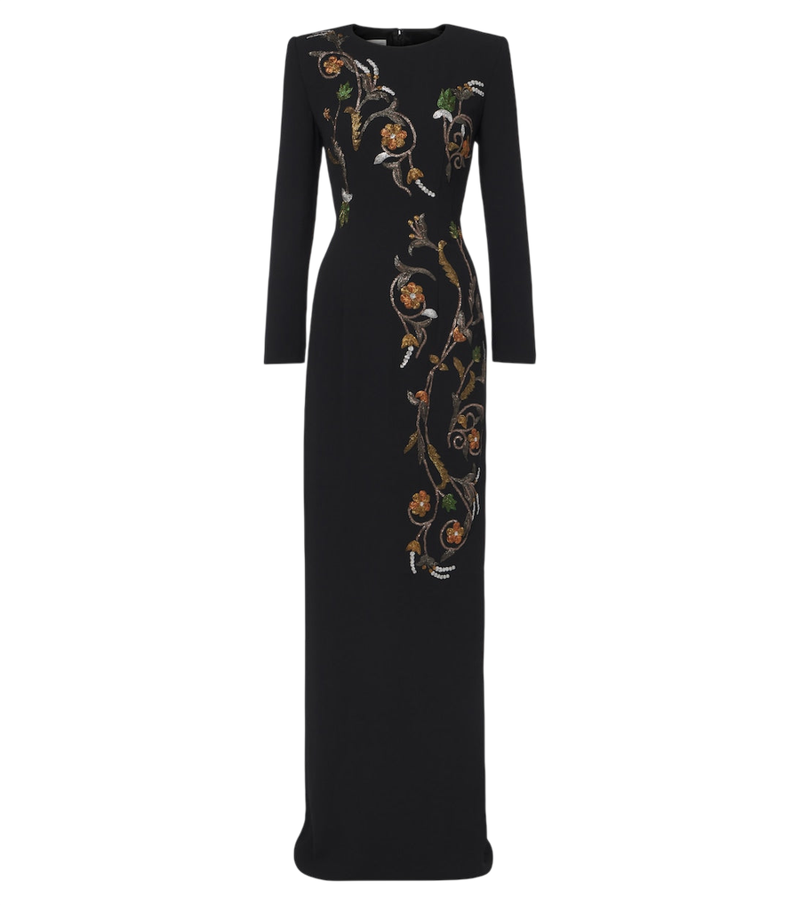 Vestido largo con adornos florales de Dries Van Noten