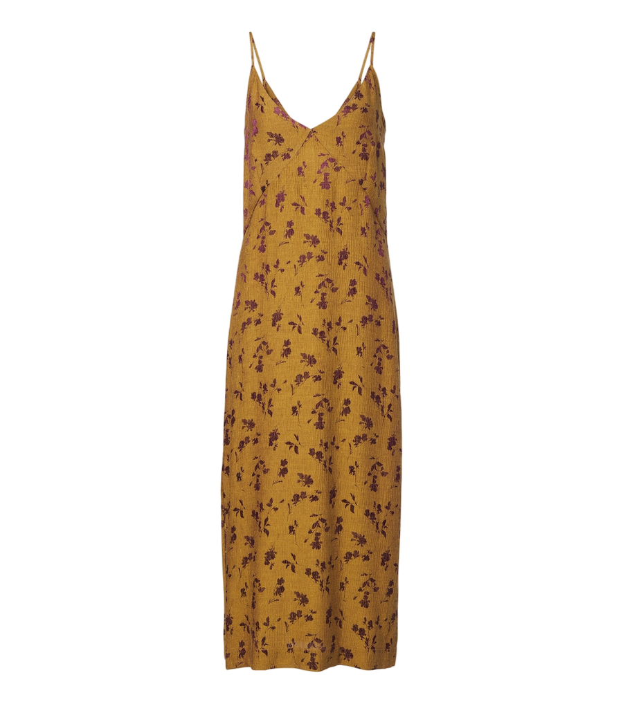 Vestido lencero de satén con jacquard floral de Dries Van Noten