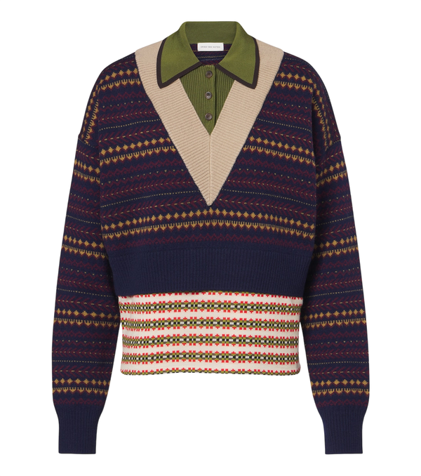 Dries Van Noten Jacquard wool-blend polo sweater