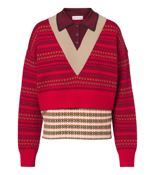 Dries Van Noten Jacquard wool-blend polo sweater