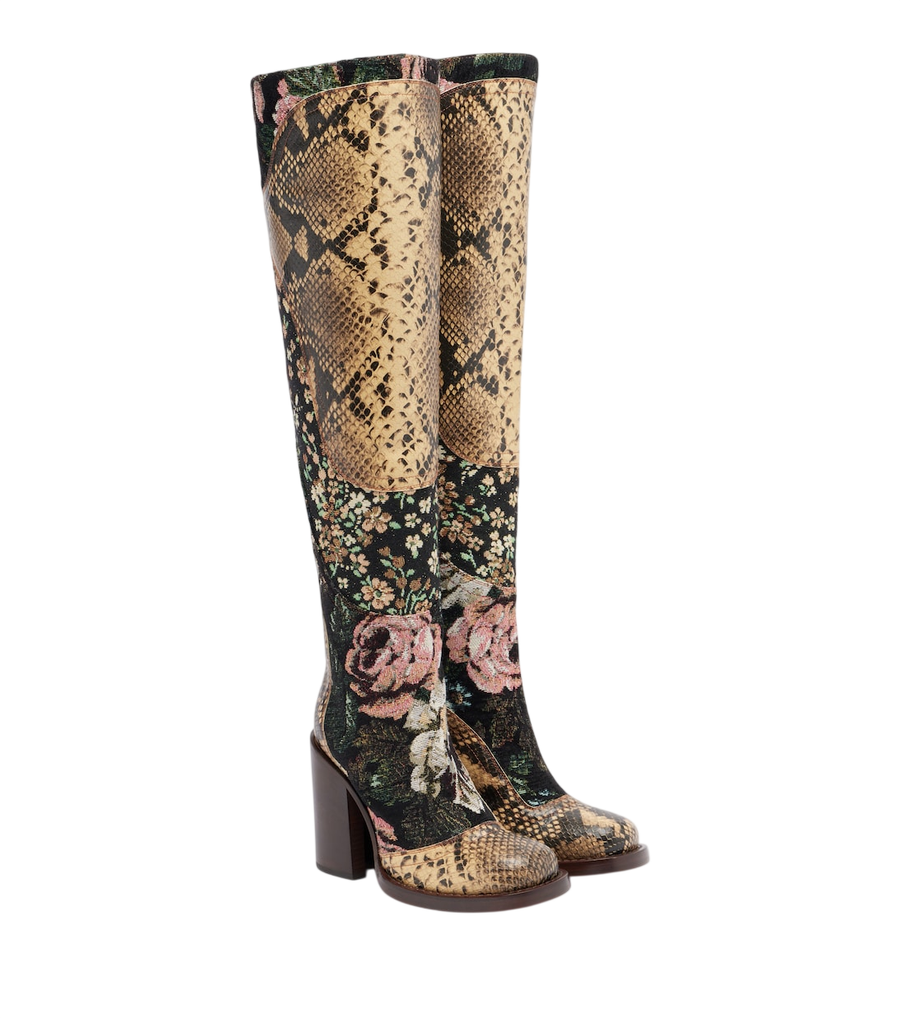 Dries Van Noten Patchwork leather over-the-knee boots