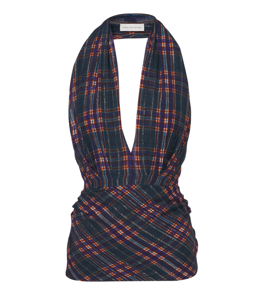 Dries Van Noten Plaid lamé halterneck top