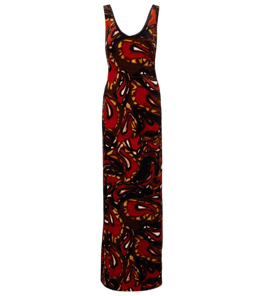 Dries Van Noten Printed cotton-blend velvet maxi dress