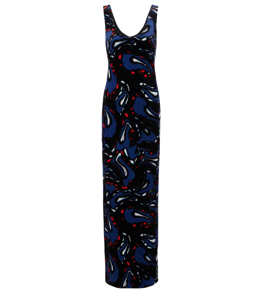 Dries Van Noten Printed cotton-blend velvet maxi dress