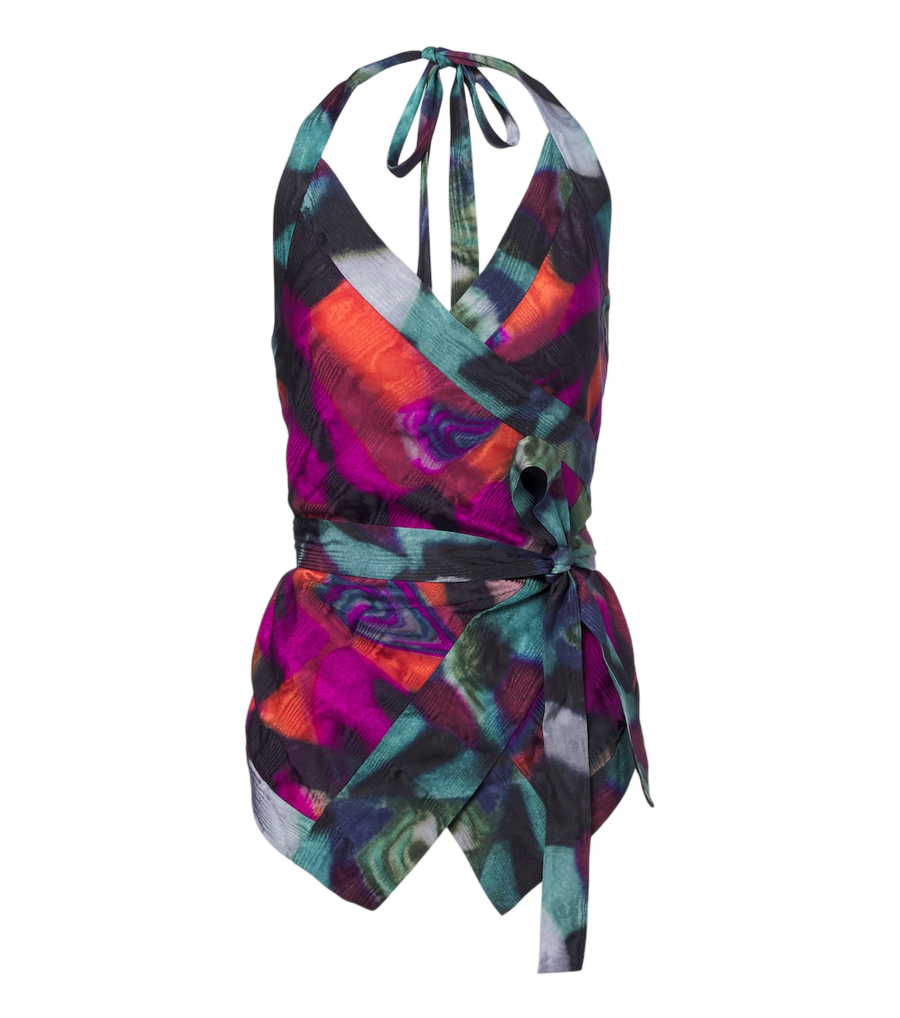 Top envolvente de muaré estampado de Dries Van Noten