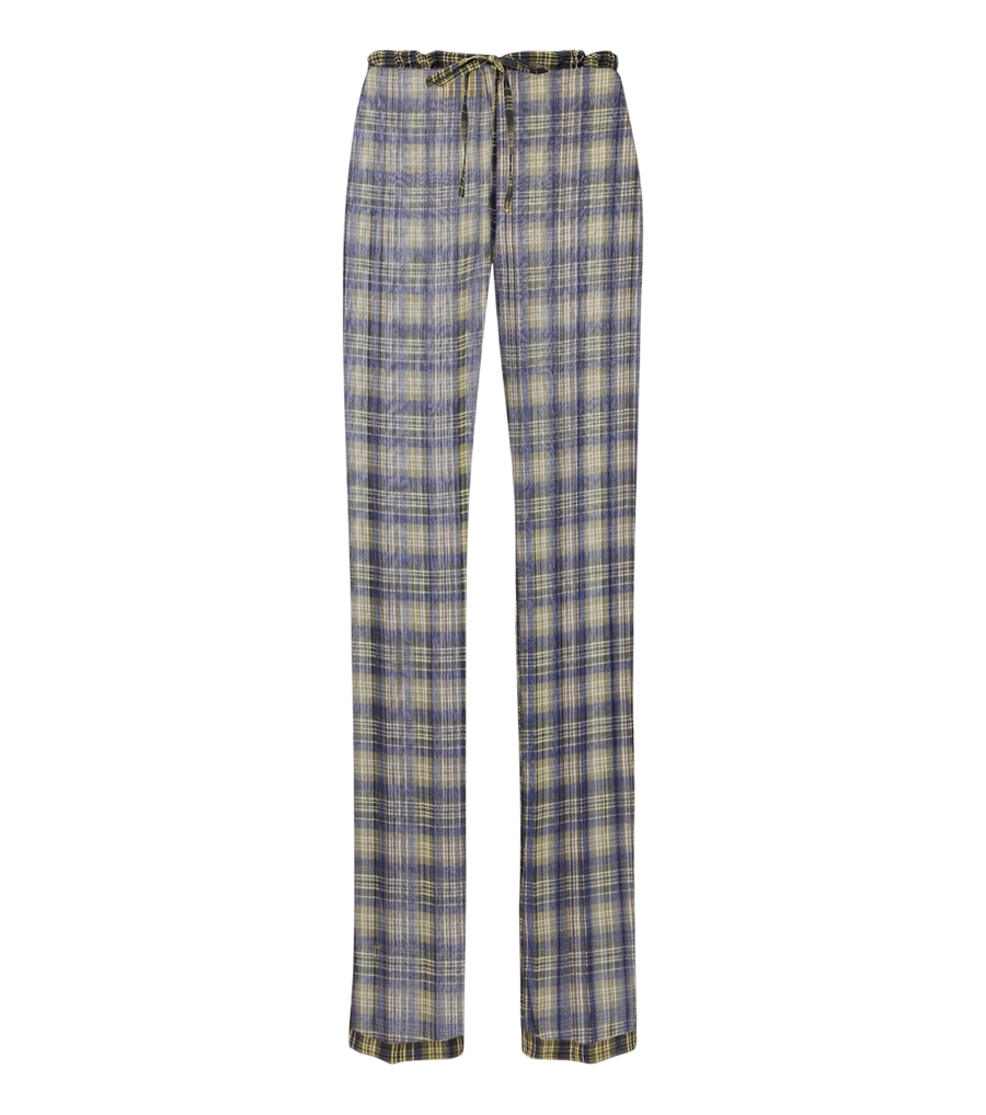 Dries Van Noten Calças de chiffon xadrez semitransparentes de pernas largas