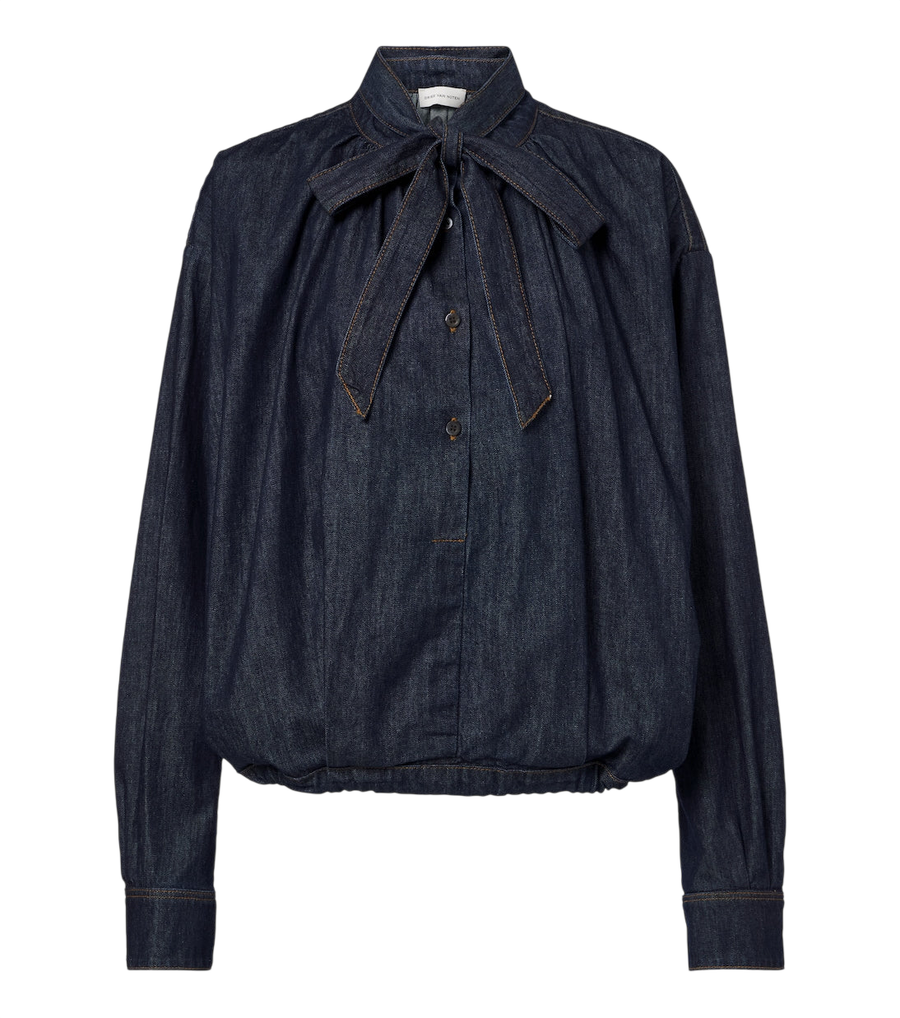 Blusa de mezclilla con cuello de lazo de Dries Van Noten
