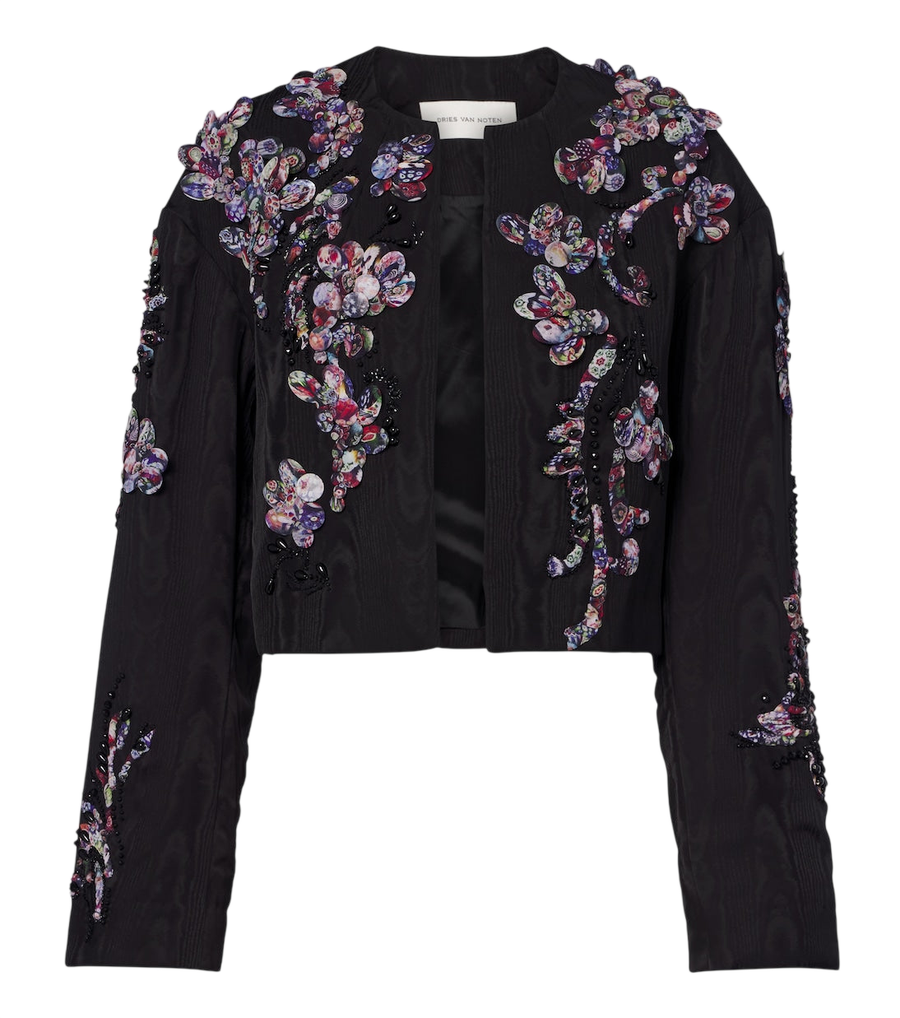 Dries Van Noten Vonda appliqué embellished cropped jacket